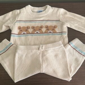 Cream Bear Knit Kids Matching Set - 2-Piece